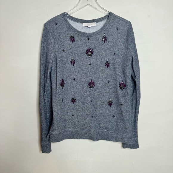 Loft Heather Charcoal Grey Jeweled Sweatshirt - Picture 1 of 7